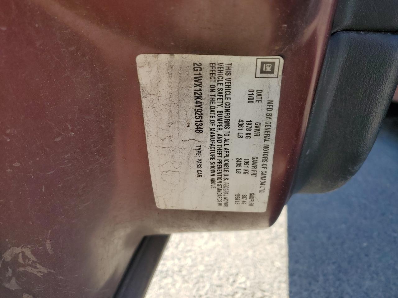 2G1WX12K4Y9251348 2000 Chevrolet Monte Carlo Ss