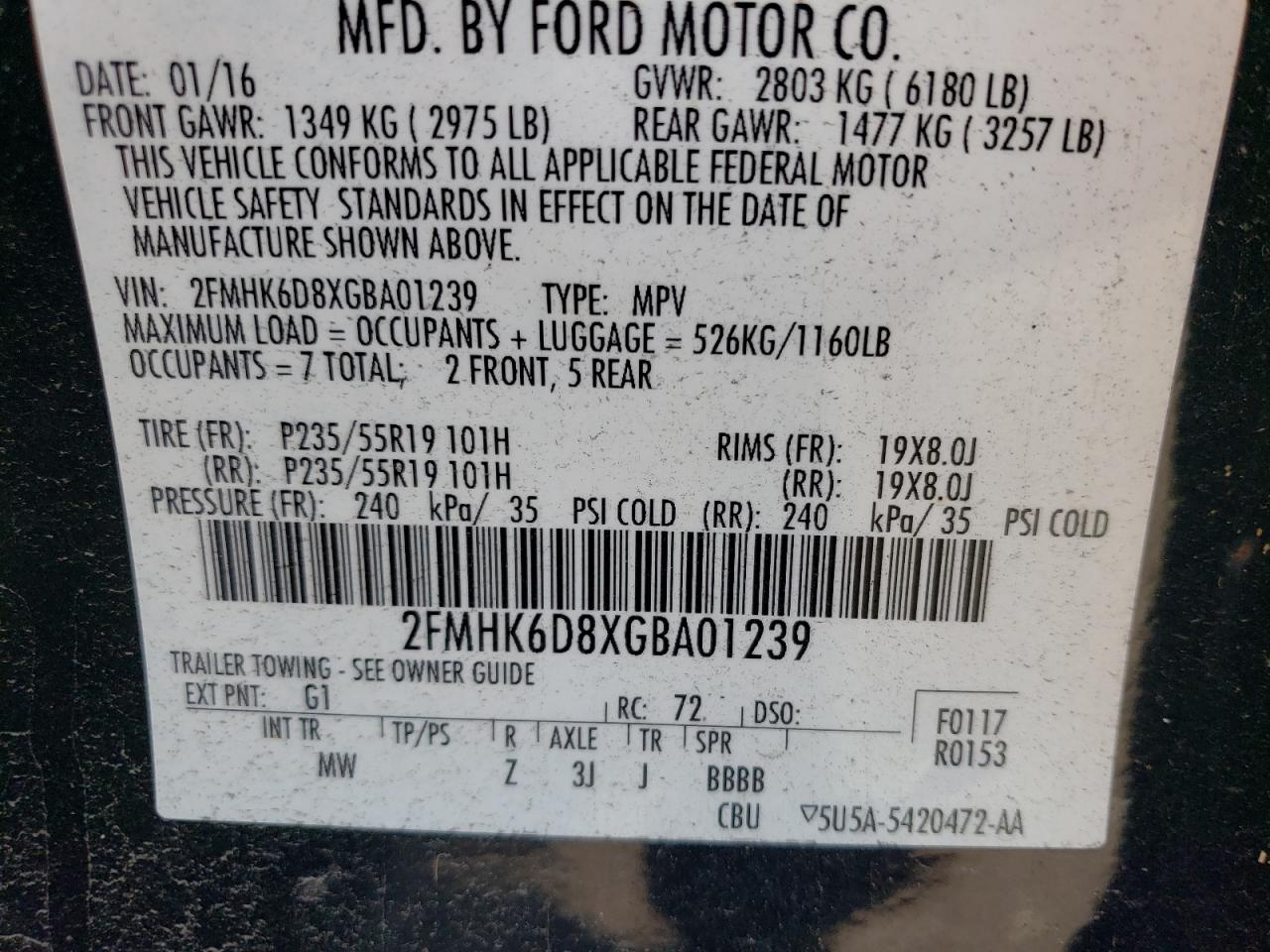 2FMHK6D8XGBA01239 2016 Ford Flex Limited