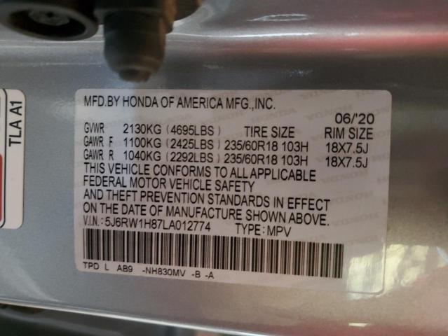 2020 Honda Cr-V Exl VIN: 5J6RW1H87LA012774 Lot: 54262514
