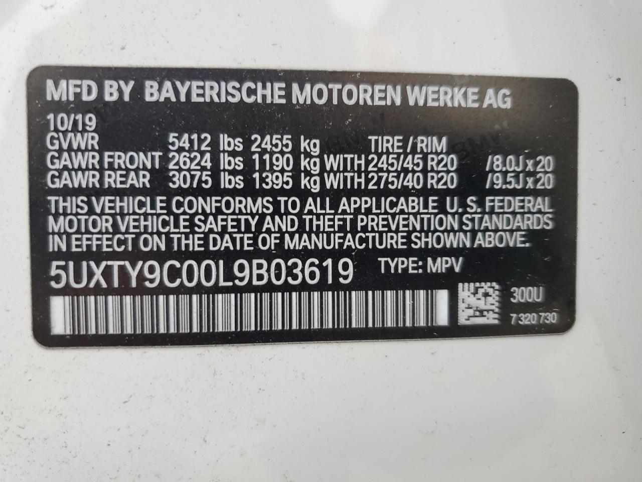 5UXTY9C00L9B03619 2020 BMW X3 xDrivem40I