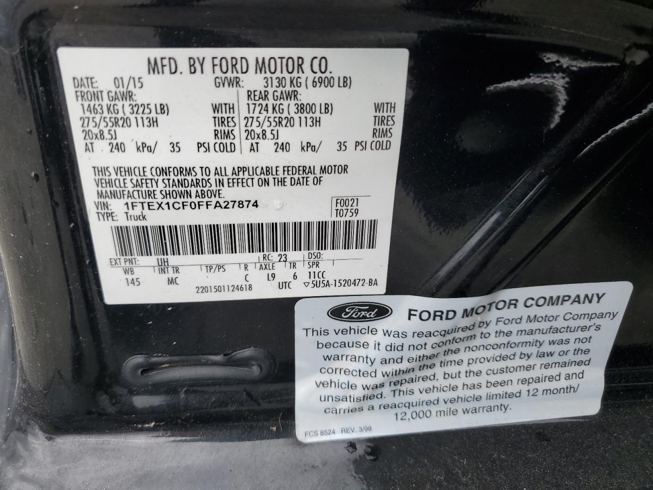 1FTEX1CF0FFA27874 2015 Ford F150 Super Cab