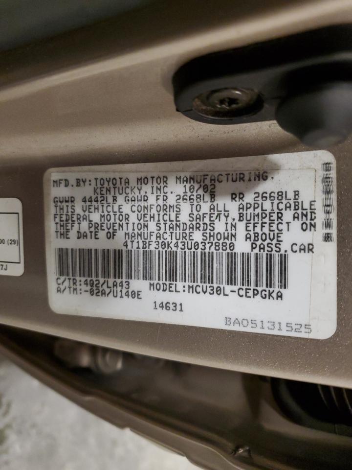 4T1BF30K43U037880 2003 Toyota Camry Le