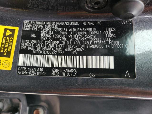 2013 Toyota Highlander Limited VIN: 5TDDK3EH6DS221987 Lot: 54628904