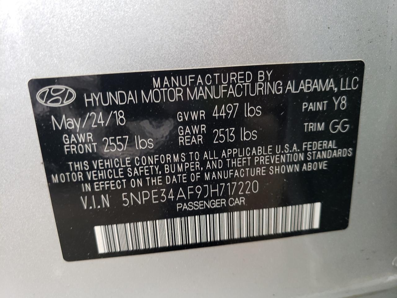 5NPE34AF9JH717220 2018 Hyundai Sonata Sport