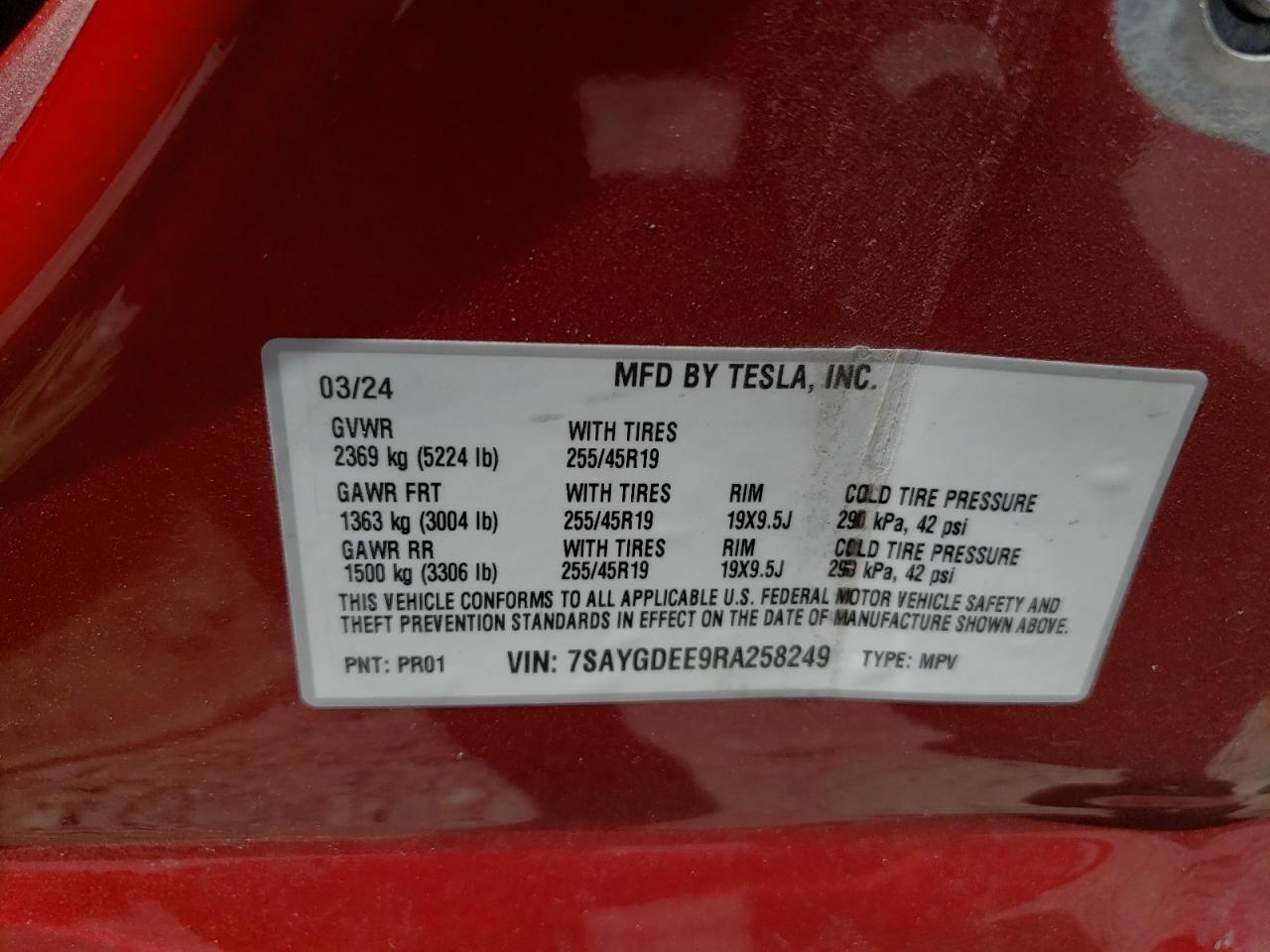 7SAYGDEE9RA258249 2024 Tesla Model Y