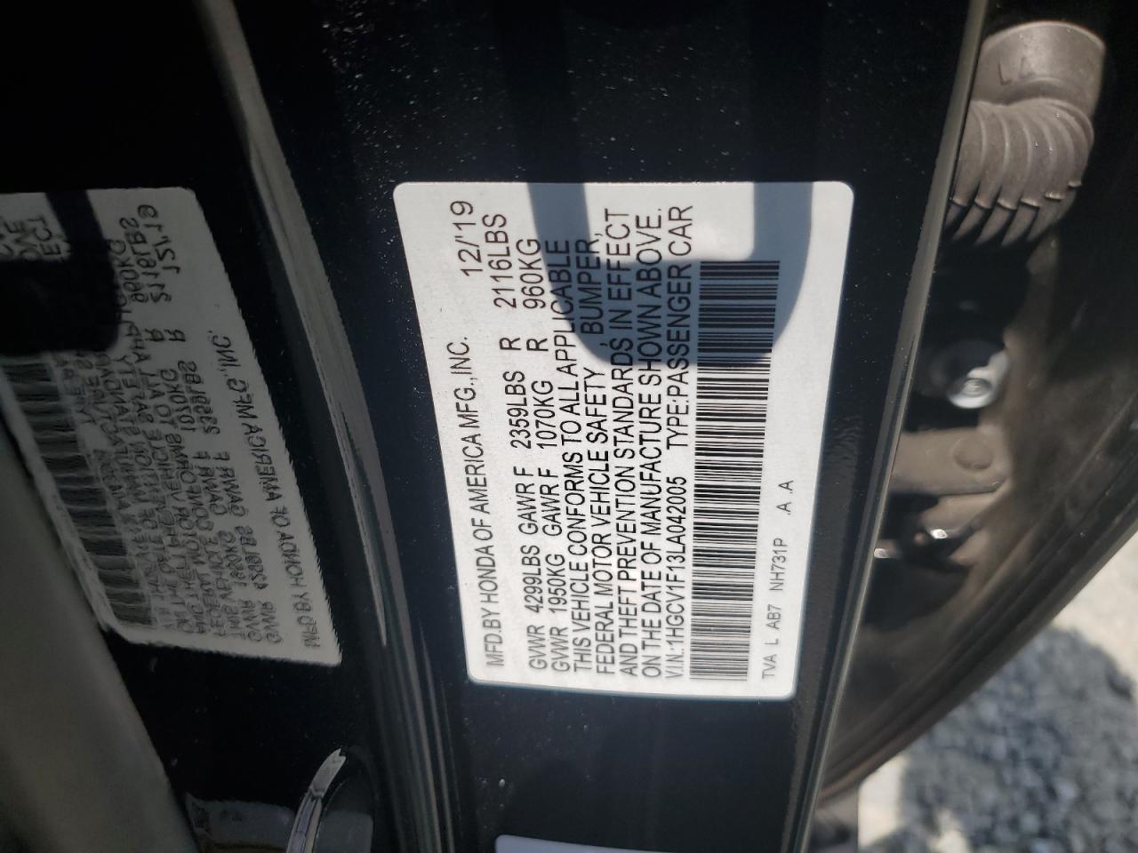 2020 Honda Accord Lx vin: 1HGCV1F13LA042005