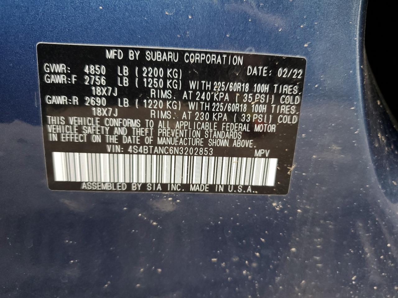 4S4BTANC6N3202853 2022 Subaru Outback Limited