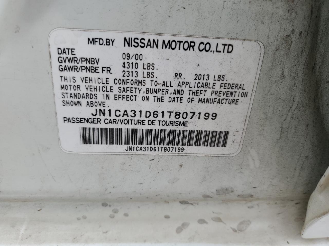 JN1CA31D61T807199 2001 Nissan Maxima Gxe