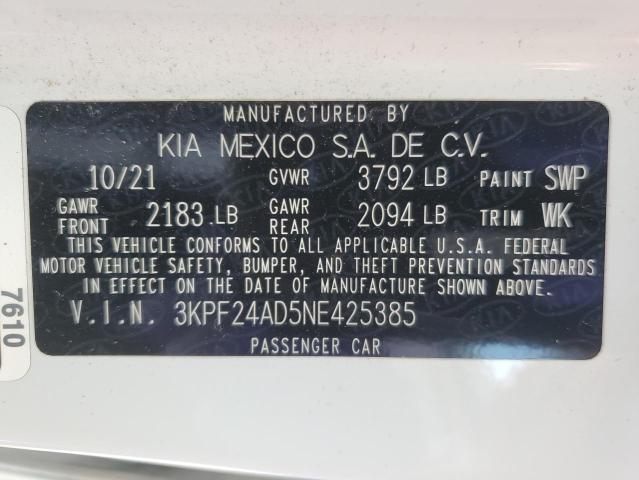 2022 Kia Forte Fe VIN: 3KPF24AD5NE425385 Lot: 56530314