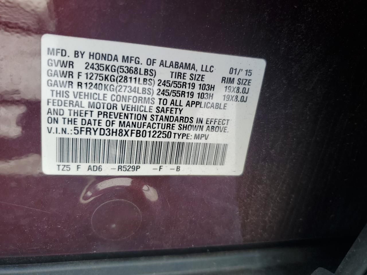 5FRYD3H8XFB012250 2015 Acura Mdx Advance