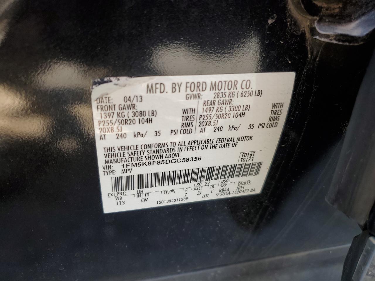 1FM5K8F85DGC58356 2013 Ford Explorer Limited