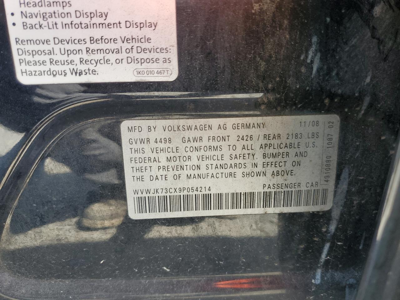 WVWJK73CX9P054214 2009 Volkswagen Passat Turbo