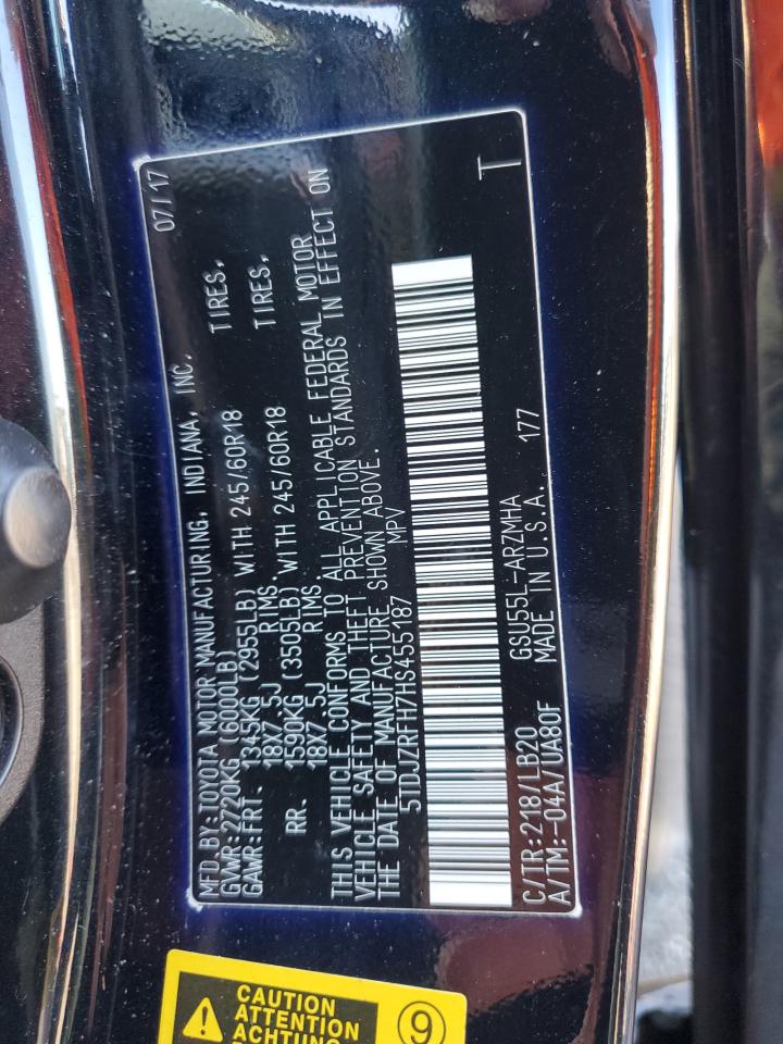 5TDJZRFH7HS455187 2017 Toyota Highlander Se