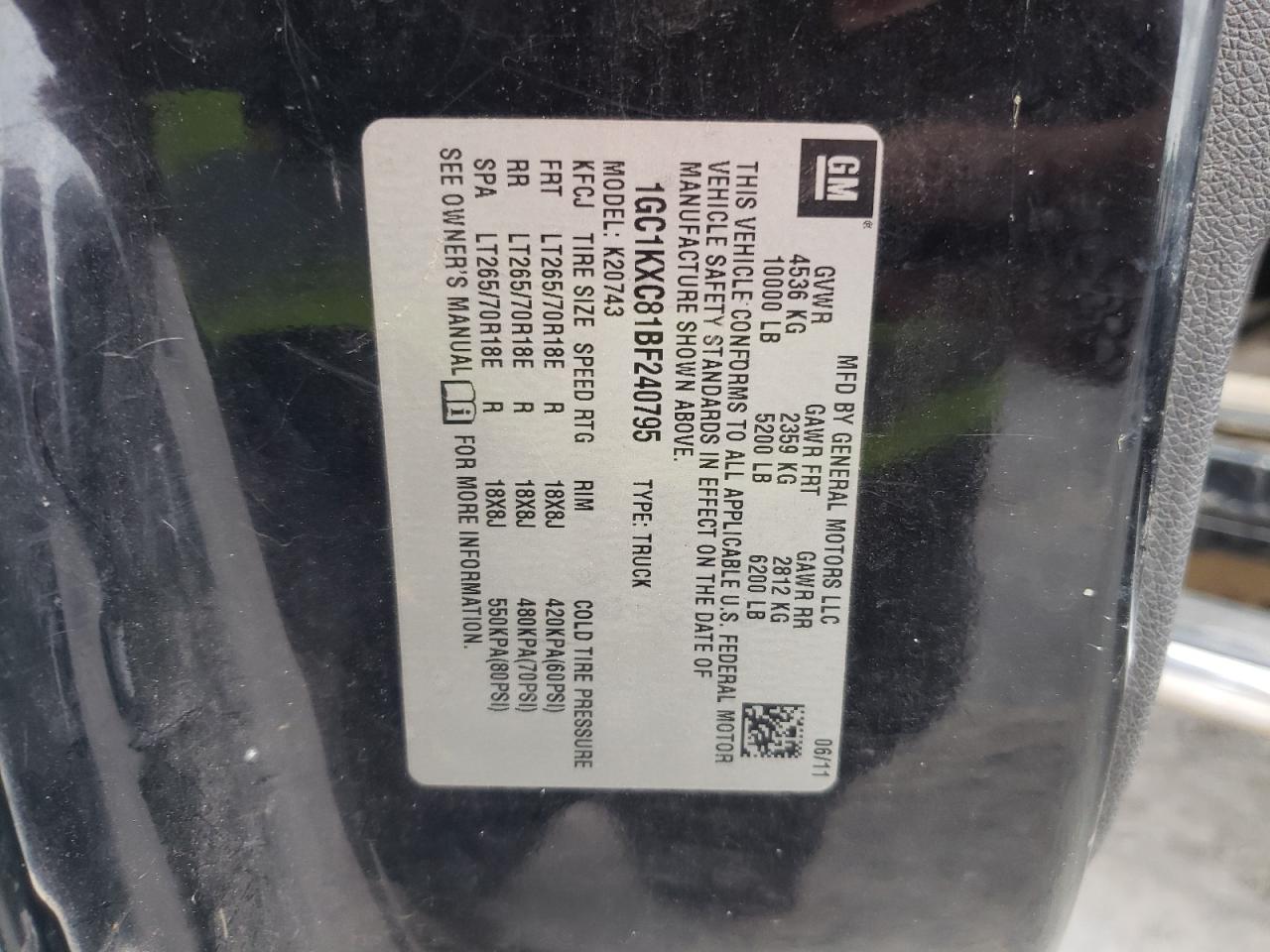 1GC1KXC81BF240795 2011 Chevrolet Silverado K2500 Heavy Duty Lt