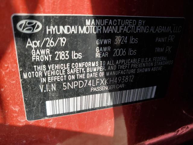 2019 Hyundai Elantra Se VIN: 5NPD74LFXKH493812 Lot: 54710824