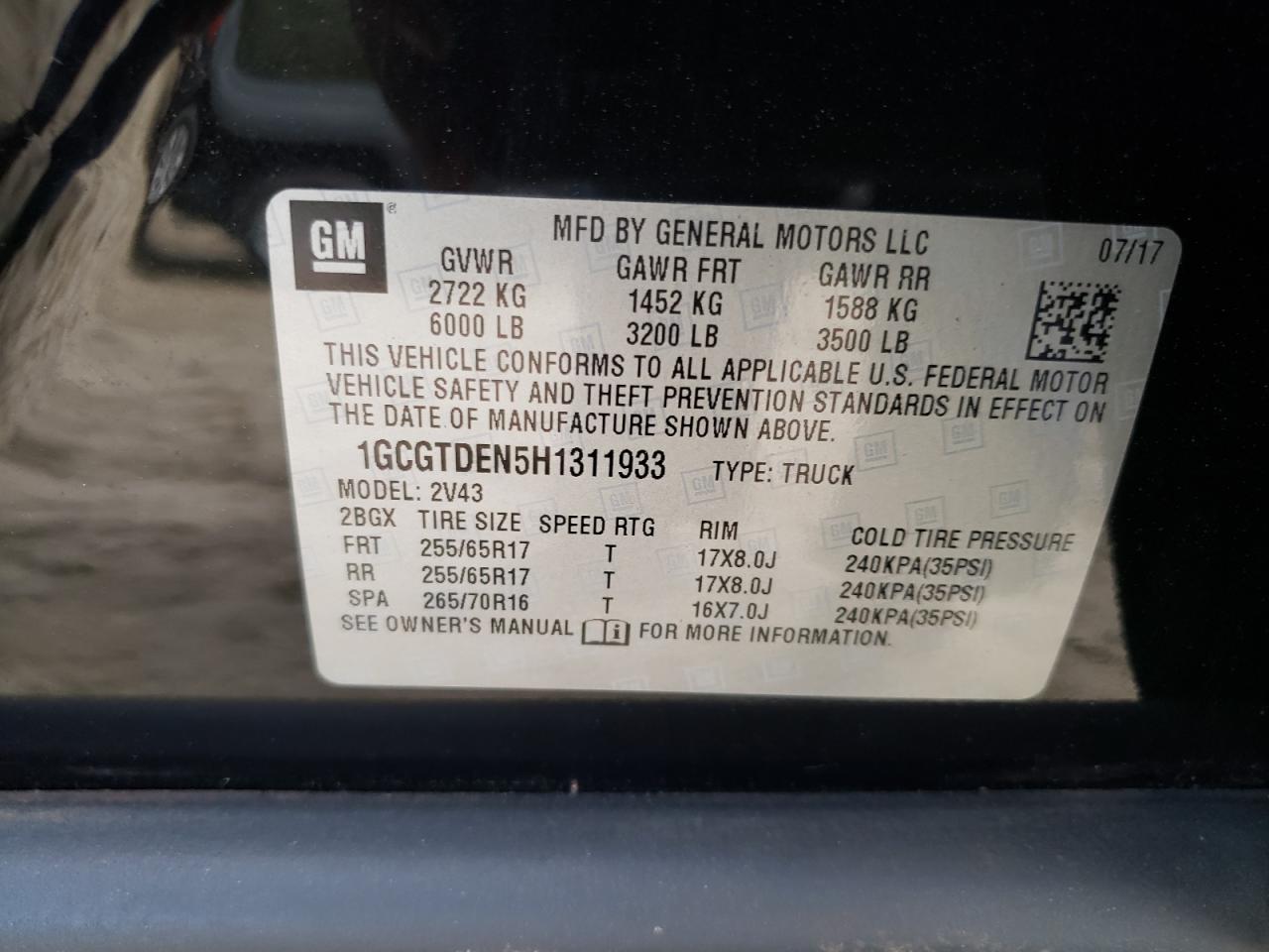 1GCGTDEN5H1311933 2017 Chevrolet Colorado Z71