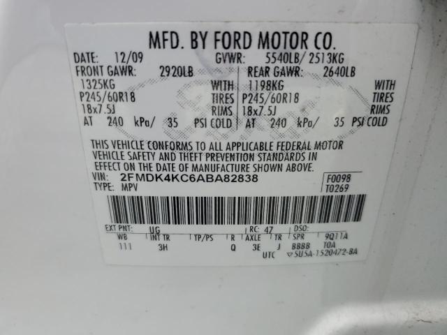 2010 Ford Edge Limited VIN: 2FMDK4KC6ABA82838 Lot: 54037784