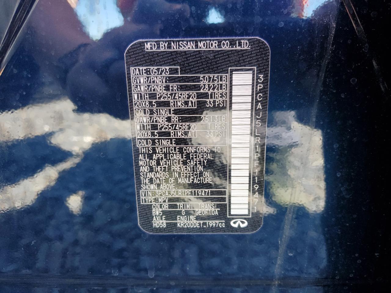 3PCAJ5LR1PF119471 2023 Infiniti Qx55 Sensory