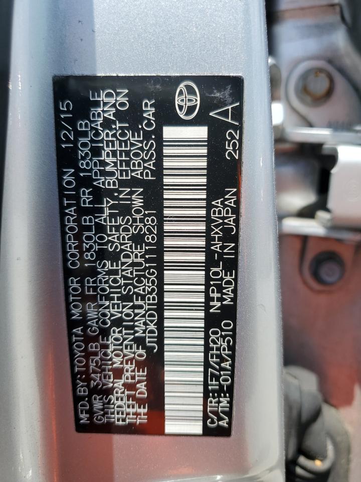 JTDKDTB35G1118281 2016 Toyota Prius C