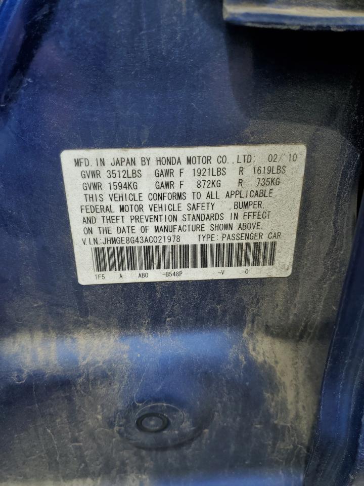 JHMGE8G43AC021978 2010 Honda Fit Sport