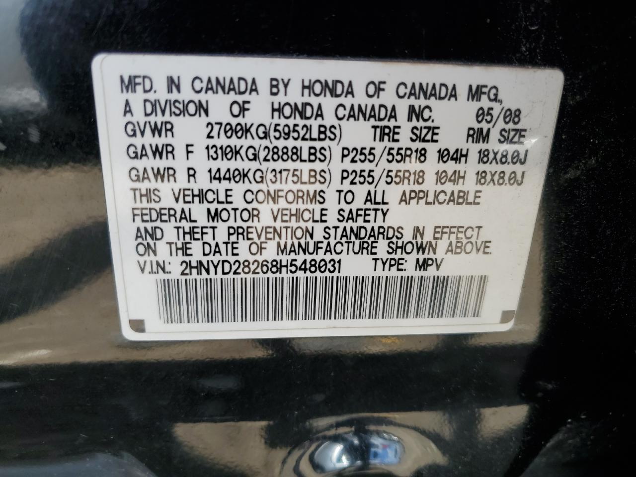 2HNYD28268H548031 2008 Acura Mdx