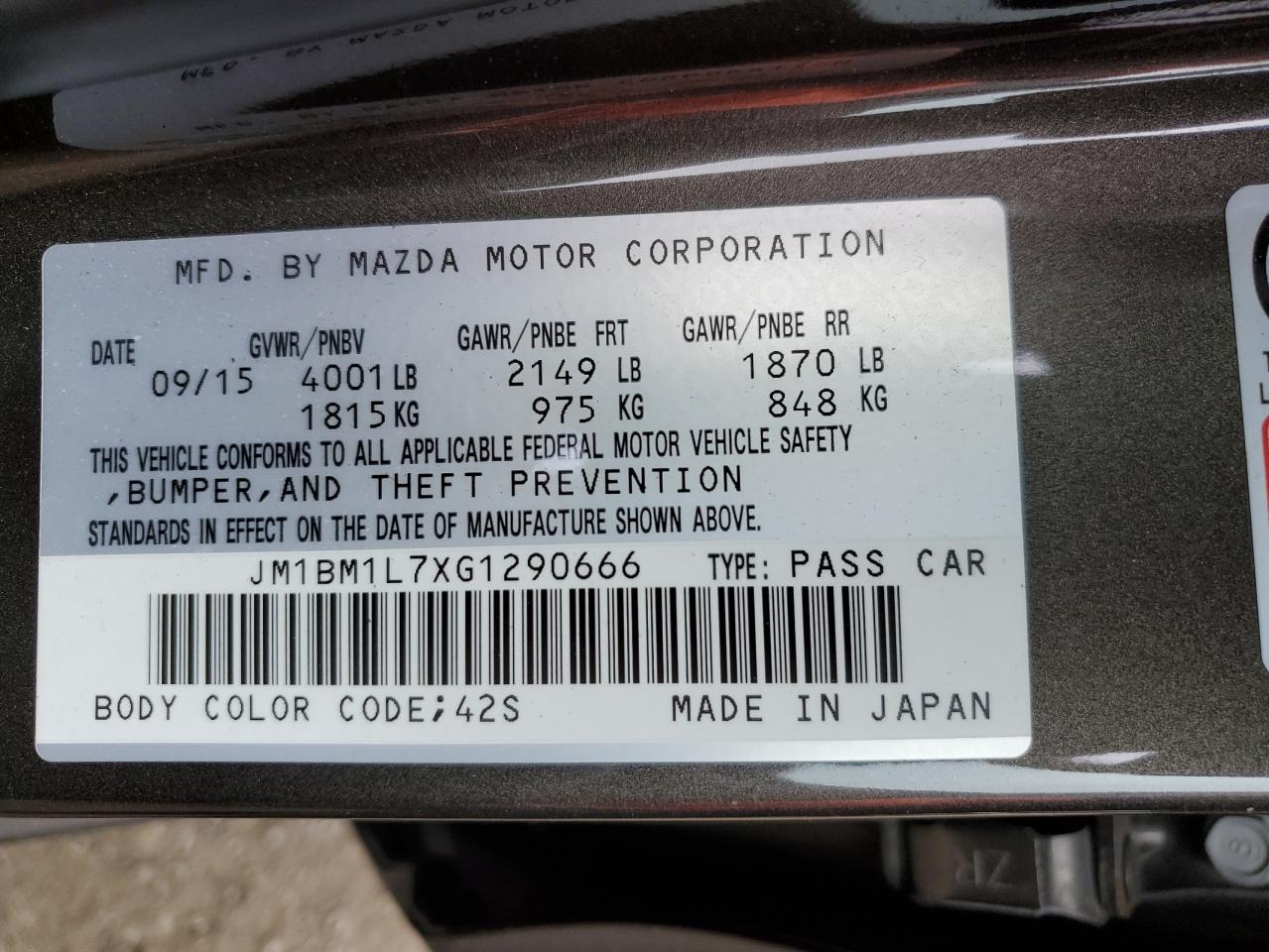 JM1BM1L7XG1290666 2016 Mazda 3 Touring