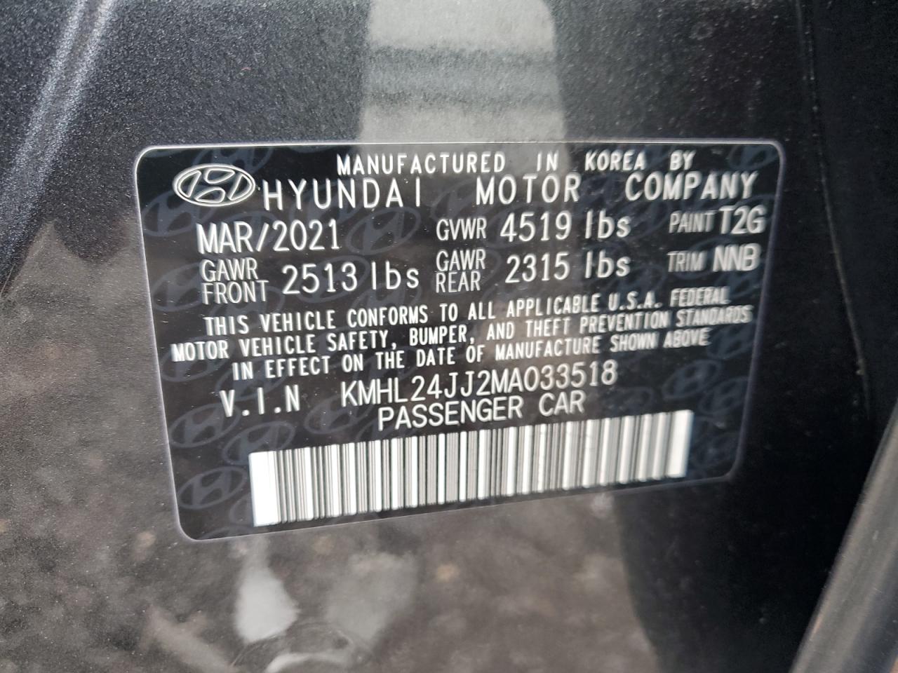 KMHL24JJ2MA033518 2021 Hyundai Sonata Hybrid