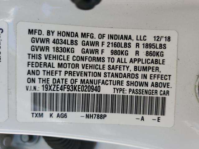 2019 Honda Insight Touring VIN: 19XZE4F93KE020940 Lot: 55920504