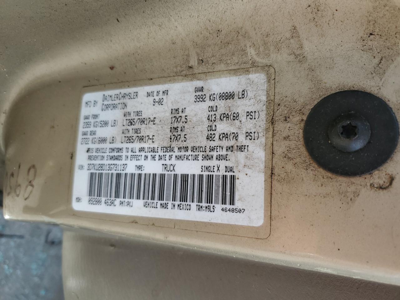 3D7KU28D13G731137 2003 Dodge Ram 2500 St