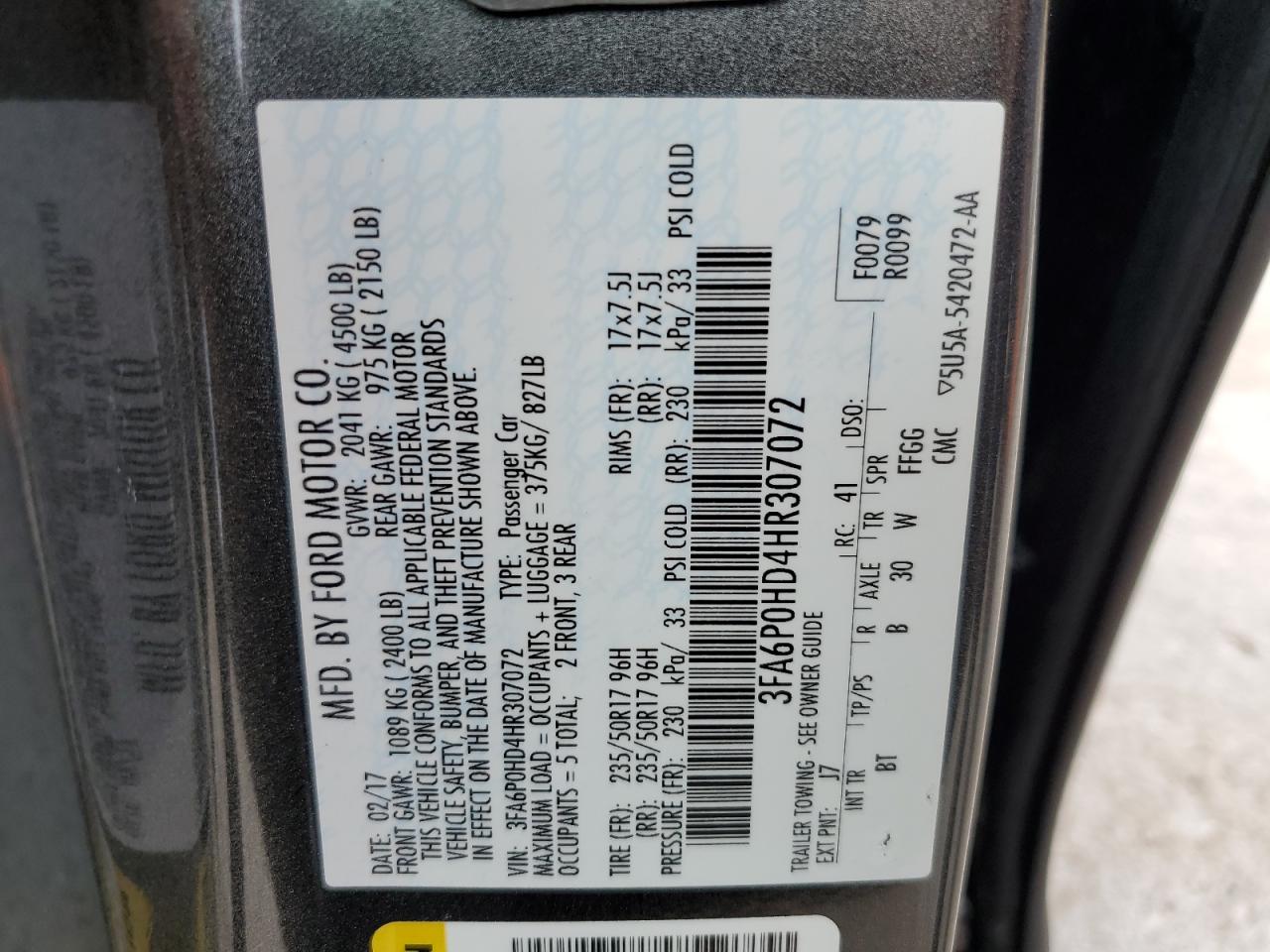 3FA6P0HD4HR307072 2017 Ford Fusion Se