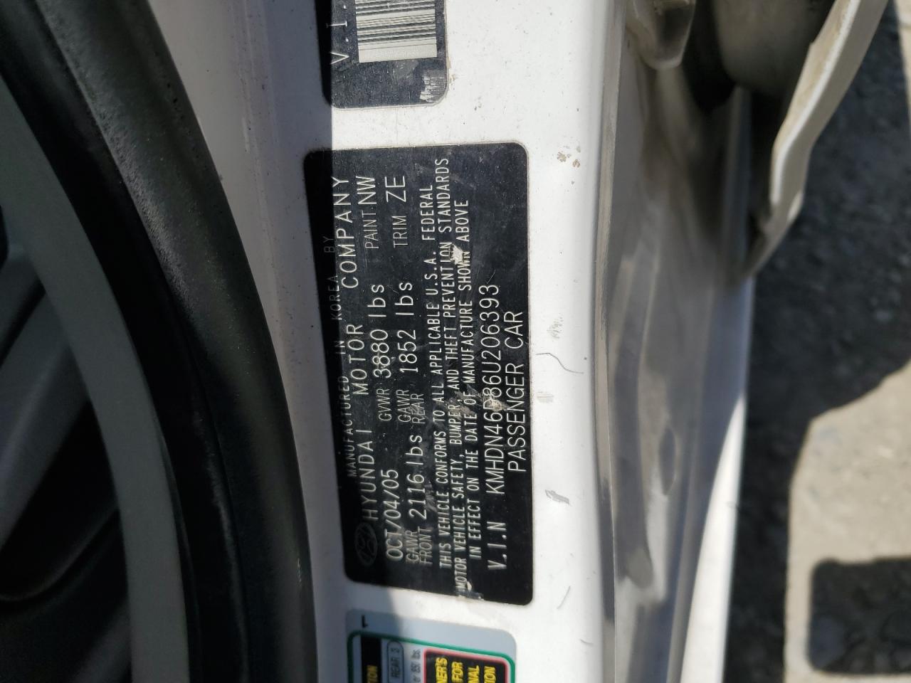 KMHDN46D86U206393 2006 Hyundai Elantra Gls