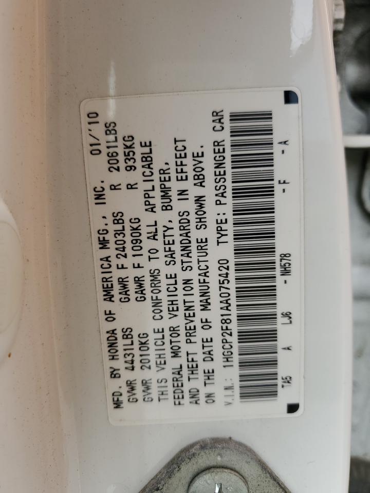 1HGCP2F81AA075420 2010 Honda Accord Exl