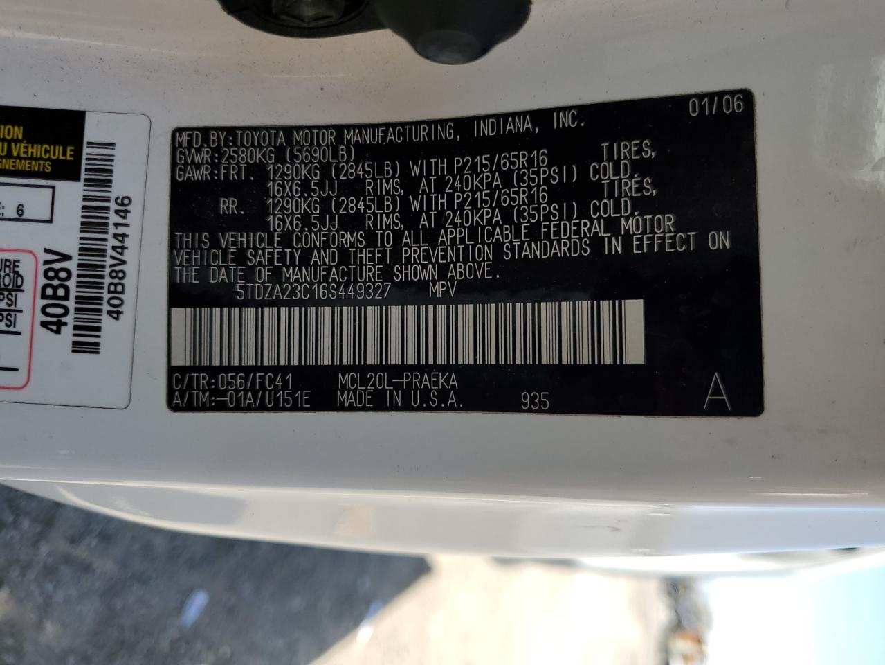 5TDZA23C16S449327 2006 Toyota Sienna Ce