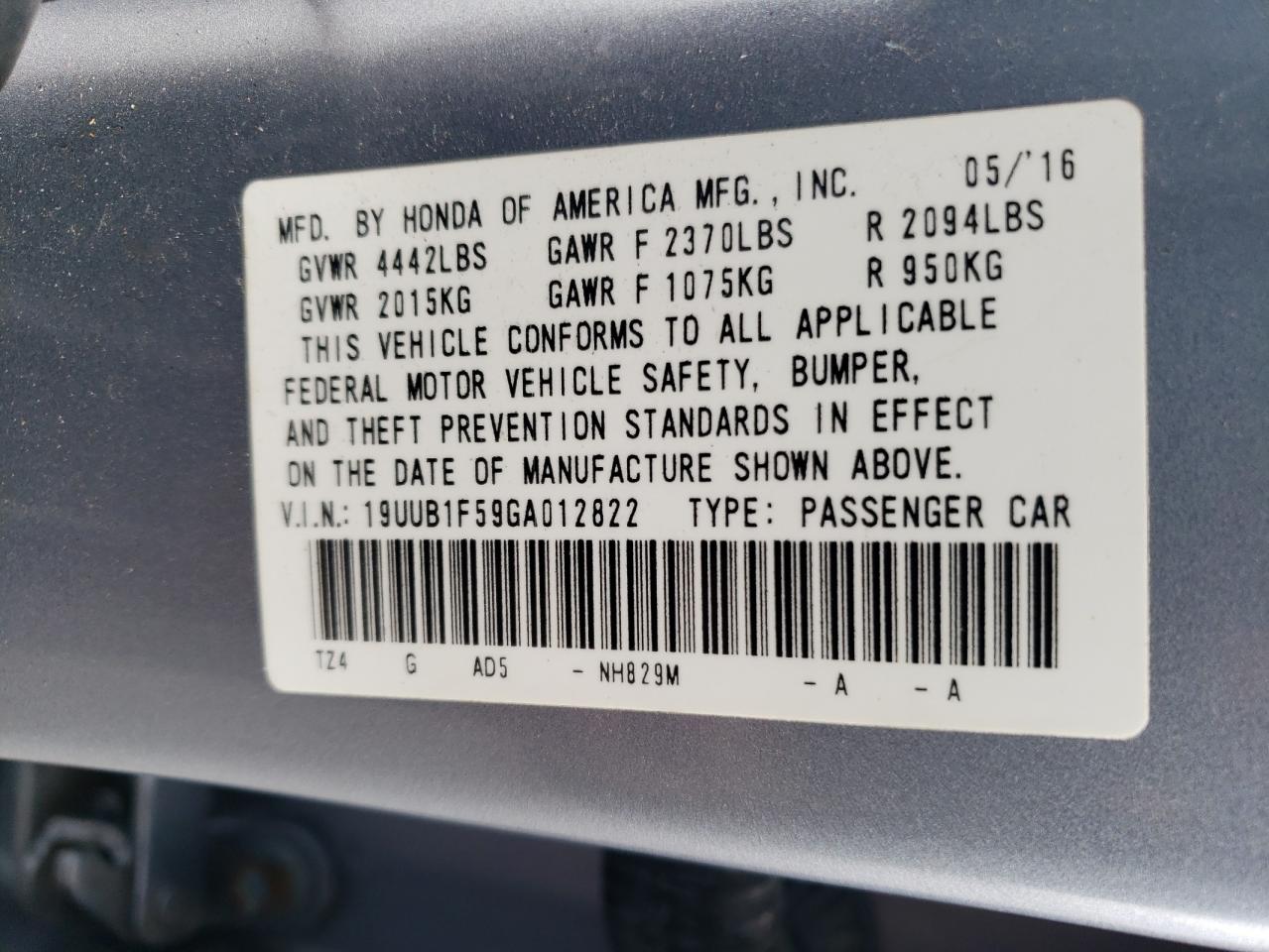 19UUB1F59GA012822 2016 Acura Tlx Tech