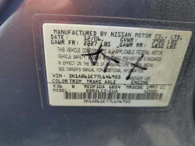 2007 Nissan Sentra 2.0 VIN: 3N1AB61E77L646955 Lot: 56255044