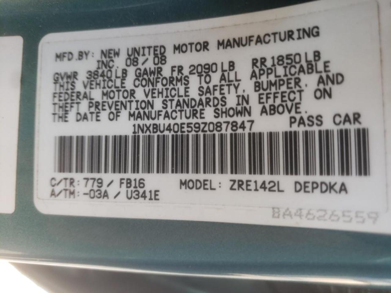 1NXBU40E59Z087847 2009 Toyota Corolla Base