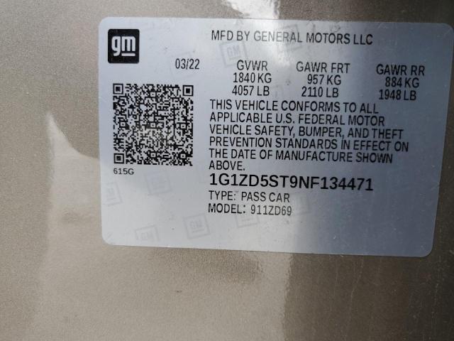 2022 CHEVROLET MALIBU LT - 1G1ZD5ST9NF134471