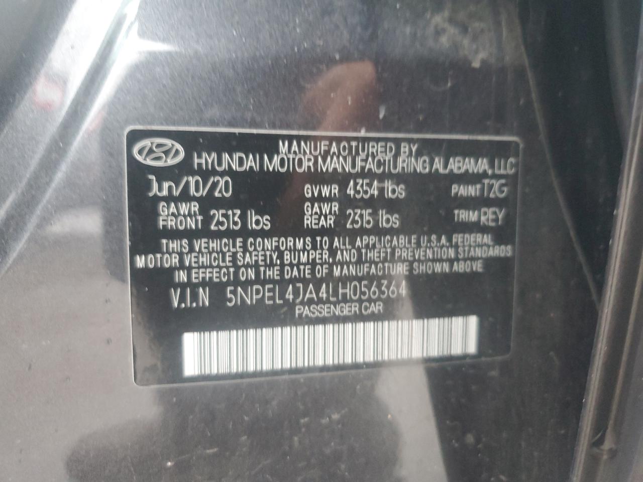 5NPEL4JA4LH056364 2020 Hyundai Sonata Sel