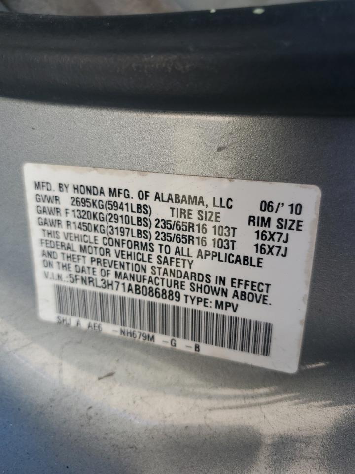 5FNRL3H71AB086889 2010 Honda Odyssey Exl