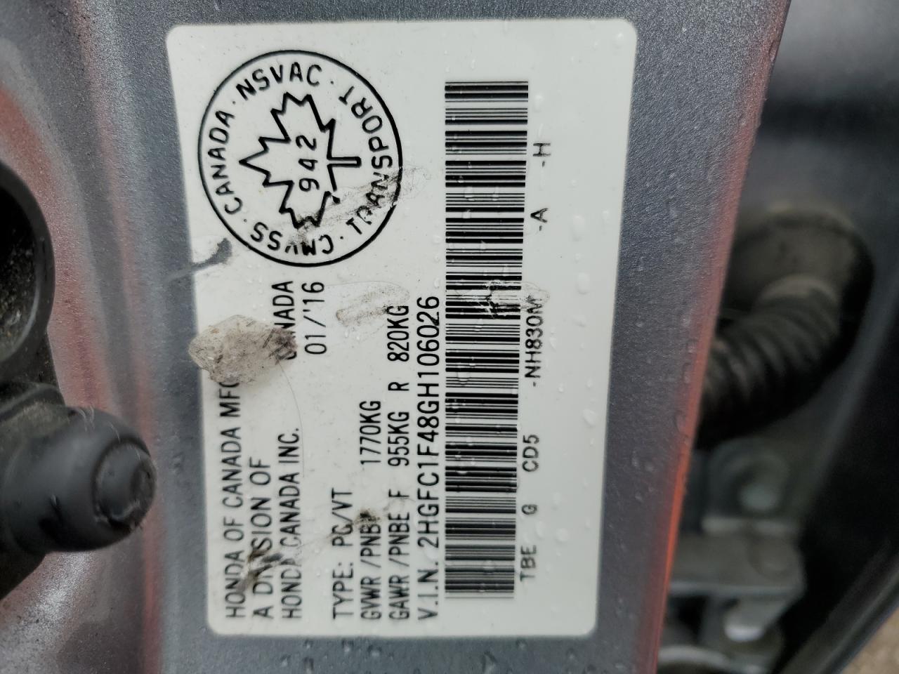 2HGFC1F48GH106026 2016 Honda Civic Ex