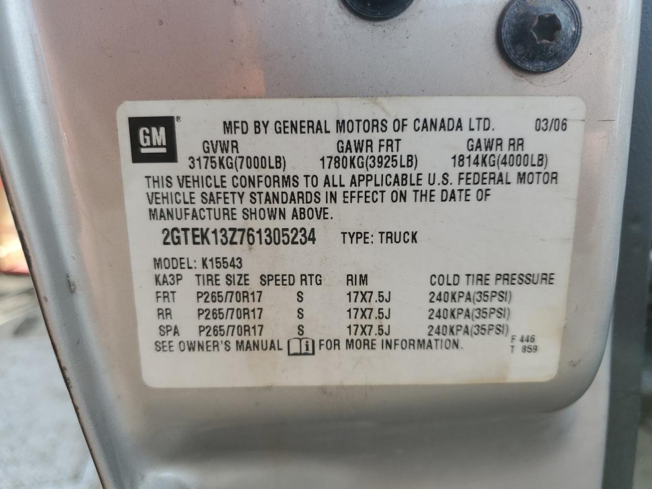 2GTEK13Z761305234 2006 GMC New Sierra K1500