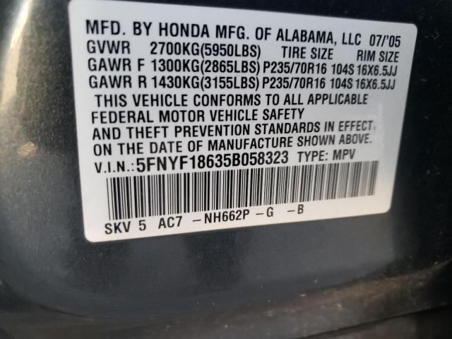 2005 Honda Pilot Exl VIN: 5FNYF18635B058323 Lot: 52938714