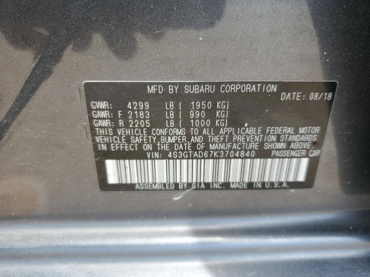 4S3GTAD67K3704840 2019 Subaru Impreza Premium