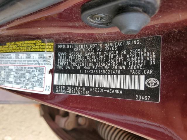 2005 Toyota Avalon Xl VIN: 4T1BK36B15U021478 Lot: 54034474