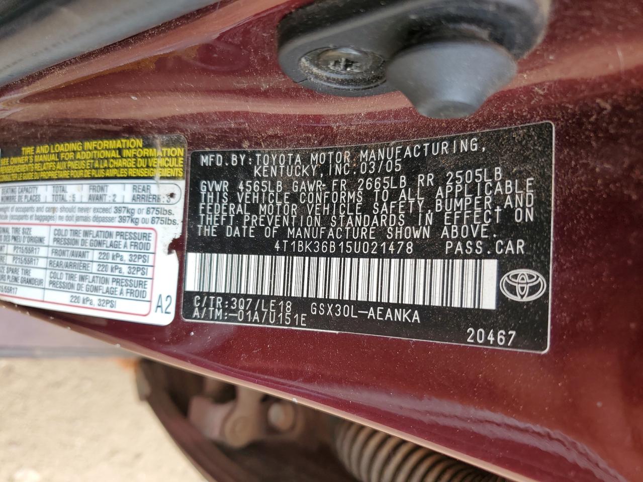 4T1BK36B15U021478 2005 Toyota Avalon Xl