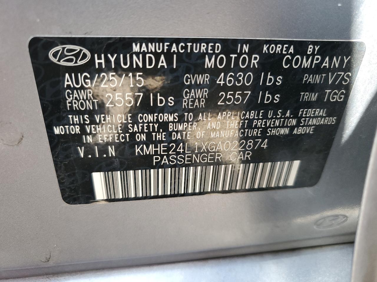 KMHE24L1XGA022874 2016 Hyundai Sonata Hybrid