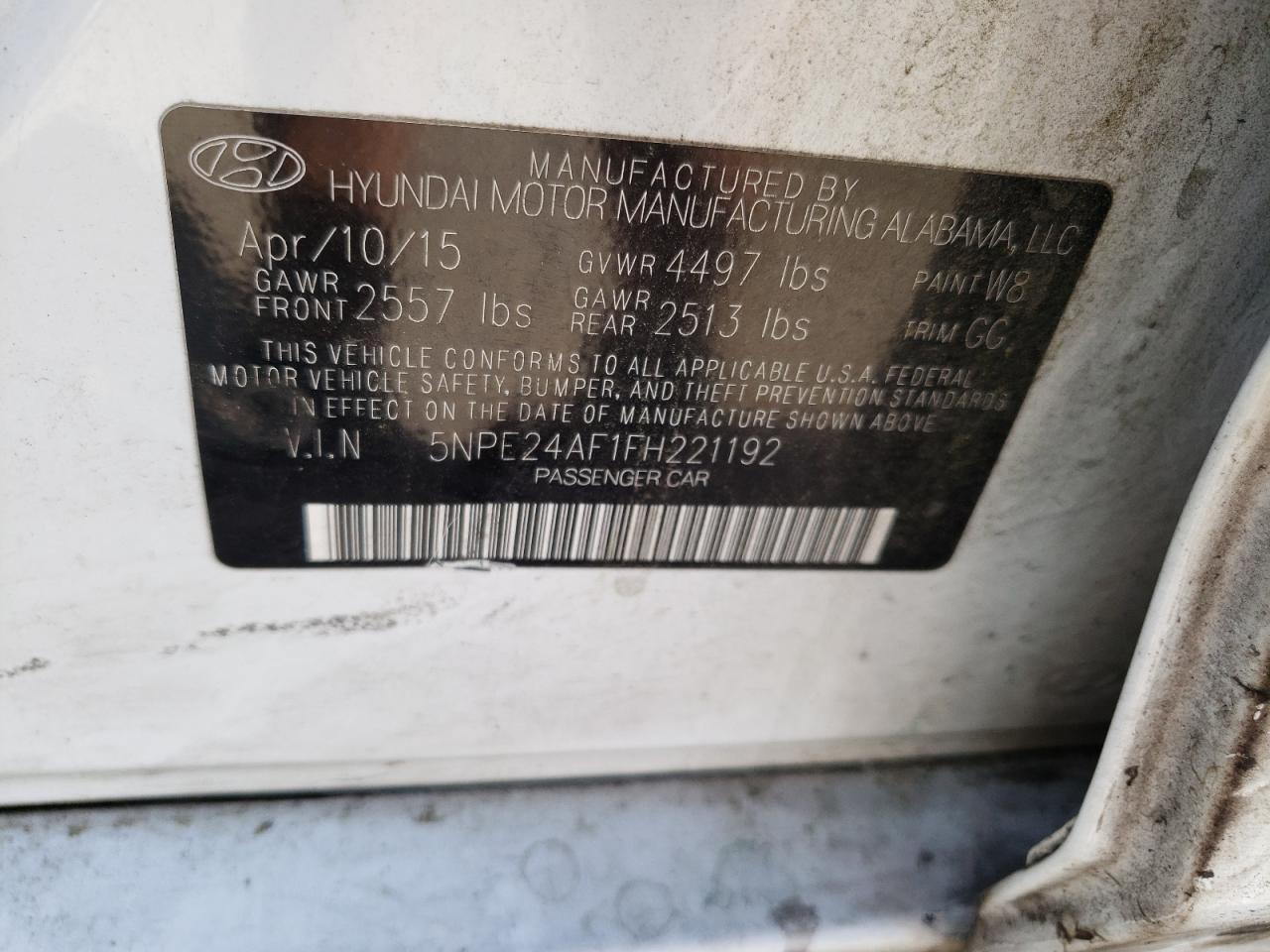 5NPE24AF1FH221192 2015 Hyundai Sonata Se