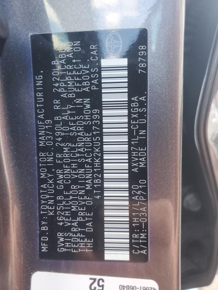 4T1B21HK2KU517399 2019 Toyota Camry Hybrid