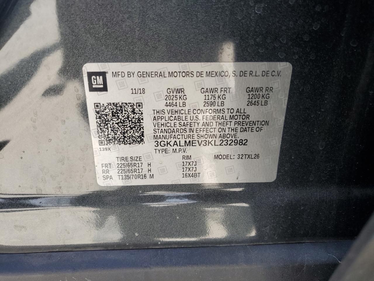 3GKALMEV3KL232982 2019 GMC Terrain Sle