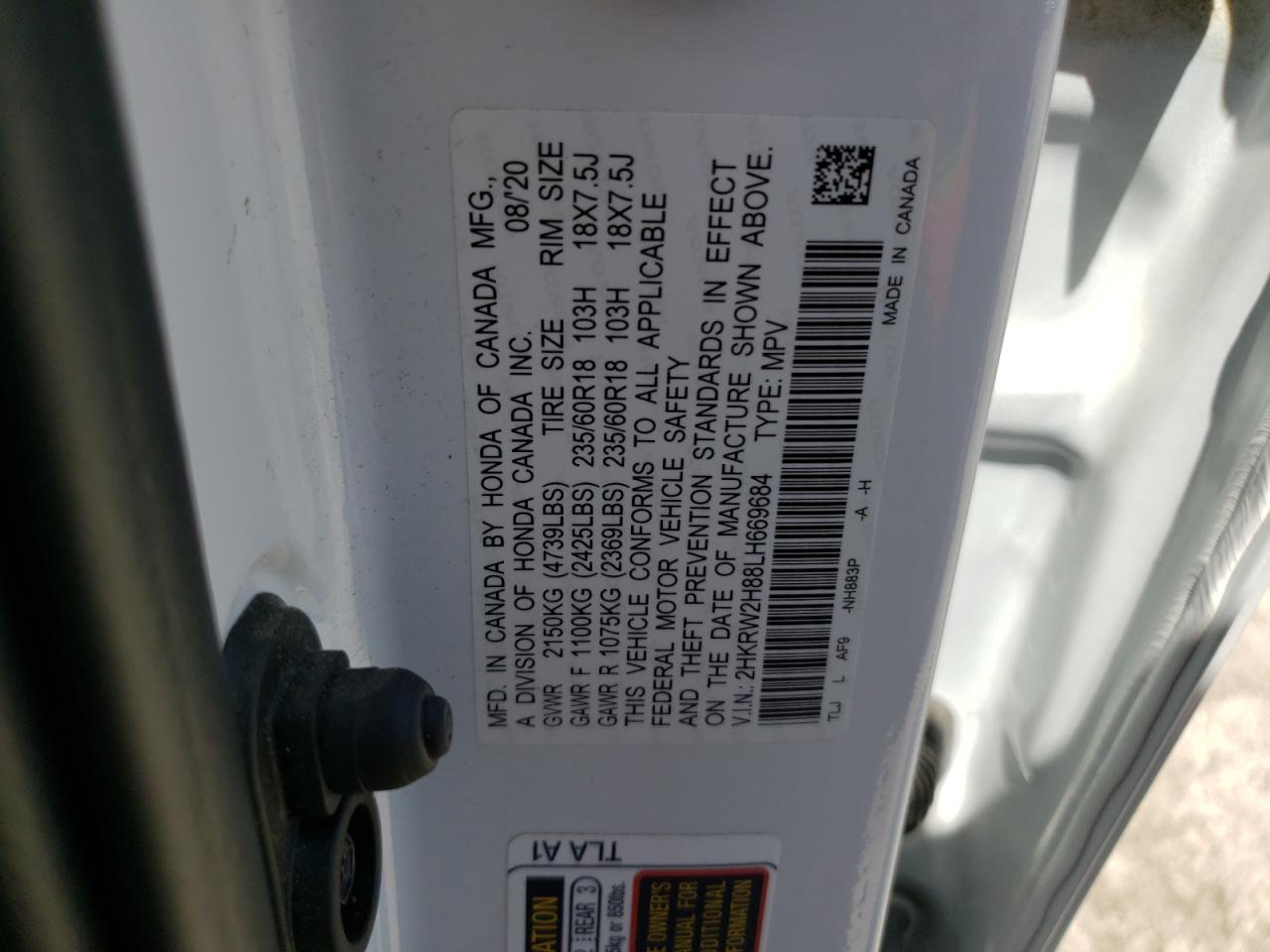 2HKRW2H88LH669684 2020 Honda Cr-V Exl